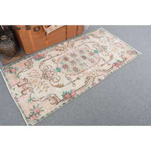 0.2x5.9 ft Vintage Rug, Turkish <b>Runner</b> Rug, <b>Red</b> Green Floral Wool Rug - Product Image 2