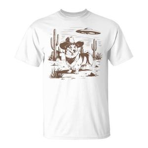 เสื้อยืดลายยูเอฟโอ คอร์กี้ สไตล์วินเทจยุค 90 แนวคาวบอยเอเลี่ยนตะวันตก เสื้อผ้าโปรโมชั่นสนุกๆ พร้อมธีมตะวันตก - Product Image 1