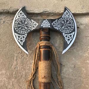 Hache en acier carbone à double tête Steel Craft International, qualité industrielle, manche en bois de cerf, style viking, NM60-65, 3 kg, 24 pouces - Product Image 5