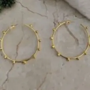 Brass Handmade Gold Plated Hoop and Stud <b>Earrings</b> with <b>Opal</b> - Product Image 3