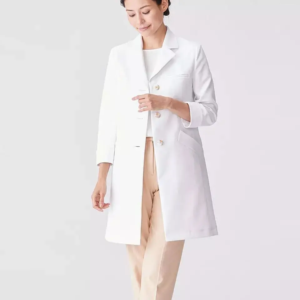 여성 실험실 코트 Plantica 내부 슬리브 가슴 포켓 덮여 버튼 디자인 실험실 코트