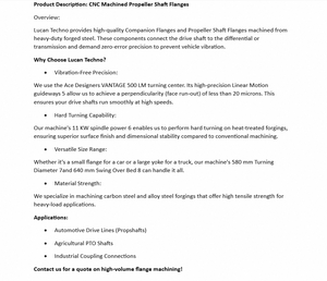 Nouvelle bride d'arbre de transmission LUCAN TECHNO en acier forgé pour systèmes de transmission de puissance avec résistance usinée avec précision - Product Image 4