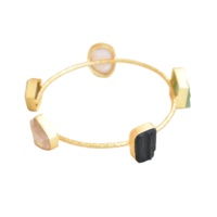 Gelang Mutiara Air Tawar Berlapis Emas 18K dengan Batu Permata Beragam, Model Lilit Vintage, Perhiasan Kuningan Buatan Tangan