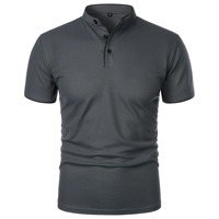 Chemise tricotée pour homme à manches courtes, col montant, couleur unie, style vintage, écologique, décontractée, respirante, infroissable et à séchage rapide