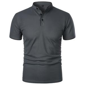 T-shirt d'été pour homme, couleur unie, manches courtes, col montant, décontracté, respirant, tricoté, de haute qualité - Product Image 2