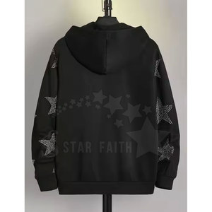 Trendy Men Basic Acid Wash Rhinestone Hoodie Cotton Blended <b>Sparkly</b> Streetwear Long Sleeve Pullover <b>Top</b> - Product Image 4