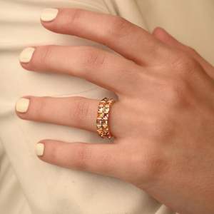 Dernière collection de 100% bagues d'éternité à double couche en saphir multi naturel 18 carats en or jaune massif bijoux fins classiques - Product Image 6