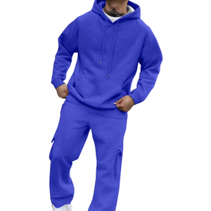 ชุดวอร์มผ้าฟลีซสำหรับผู้ชายชุดวอร์มมีฮู้ดและคาร์โก้กางเกงวอร์มลำลองให้ความอบอุ่นสำหรับฤดูหนาวชุดออกกำลังกายยิมวิ่งขายส่ง - Product Image 3