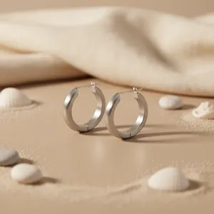 Boucles d'oreilles créoles minimalistes en argent 925, unisexe, pour usage quotidien, bijoux fins - Product Image 1