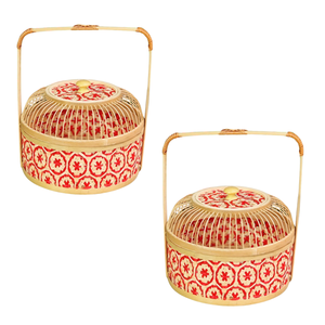 CESTA DE REGALO DE BAMBÚ Premium Patrones de flores Sostenible y elegante Perfecto para la decoración del hogar Cesta de flores para embalaje de regalo - Product Image 1