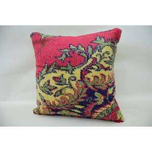 Coussin en laine patchwork multicolore 16x16 pouces Coussin décoratif avec impression florale Technique tissée Style portable - Product Image 3