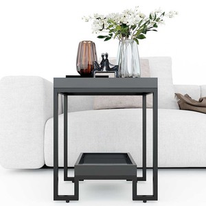 Modern Rubber Wood & Iron Frame Two-tiered Living Room <b>Side</b> <b>Table</b> Durable <b>Set</b> (SST005) - Product Image 3