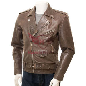 Veste en cuir matelassé personnalisée marron antique pour hommes, style High Street avec doublure en satin, deux poches garnies de cuir - Product Image 1