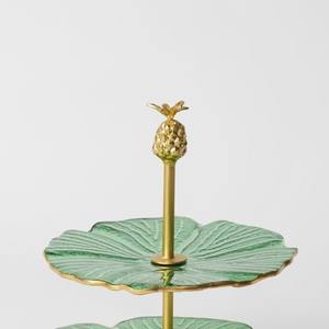 Support à gâteaux et cupcakes de luxe en métal vert tropical moulé, motif feuille, 2 niveaux, fait main, écologique, ananas doré, cadeau pour la maison - Product Image 5
