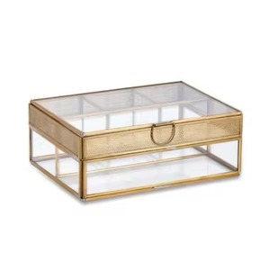 Moderno Joyero de Vidrio de Lujo con Borde Dorado, Tapa Rectangular Transparente de Diseño, Cajas de Anillos de Lujo, Estuche Decorativo de Almacenamiento - Product Image 4