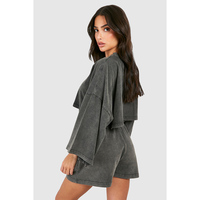 Top qualité personnalisé charbon de bois 2 pièces femmes Petite acide lavage Boxy Crop Shorts et survêtement ensemble femmes survêtement survêtement ensemble