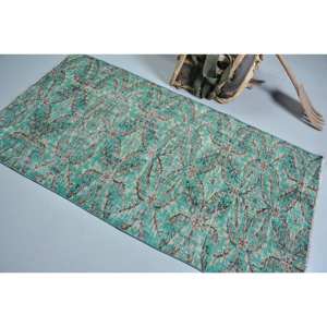 พรมถักตุรกี3.3 x 6.3ft วินเทจสีเขียวเบจผ้าขนสัตว์ลาเท็กซ์การเย็บปะติดปะต่อกันเหมาะสำหรับวัยรุ่นพรมปอกระเจาสี่เหลี่ยมผืนผ้า - Product Image 4