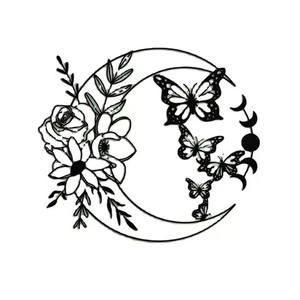 Arte de pared de hoja moderna para sala de estar Artesanía de metal negro con hoja y tallo Decoración de pared elegante para inauguración de la casa - Product Image 5