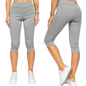 Leggings Capri de Yoga Basiques pour Femme, Doux et Unis, Taille Mi-Haute, Longueur 3/4 (Jusqu'au Genou), Effet Coton, pour la Gym et l'Entraînement, Collants d'Été - Product Image 1