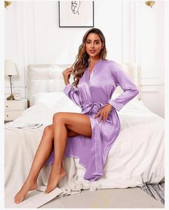 Ekouaer Robes en satin pour femmes avec manches longues doux léger vêtements de nuit pleine longueur demoiselle d'honneur mariage fête peignoir - Product Image 2