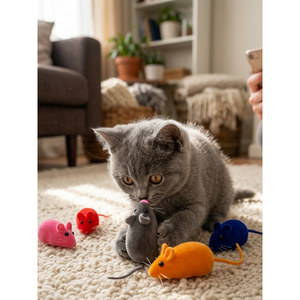 Interactive Pet Squeaky <b>Cat</b> Toy Mouse Set-4 Pcs Play Toys - Product Image 1