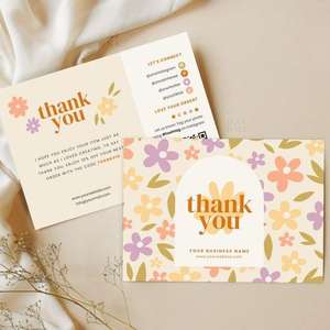 Tarjetas de agradecimiento de marca para floristas con ilustraciones de ramo dibujadas <span class=keywords><strong>a</strong></span> <span class=keywords><strong>mano</strong></span> y <span class=keywords><strong>código</strong></span> de <span class=keywords><strong>descuento</strong></span> de jarrón - Product Image 5