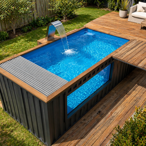Rectangular Above Ground Wood Frame Swimming <b>Pool</b> Outdoor Family Spa <b>Pool</b> with Steps and Clear Blue Water - Product Image 2