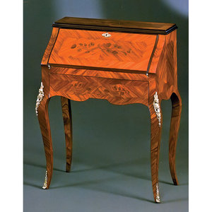 Classic Brown Real Wood Veneer Curved <b>Secretary</b> <b>Desk</b> with European Detailing Compact Design 1-Year Warranty - Product Image 1