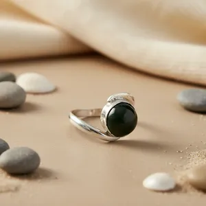 Joyería Fina de Plata 925 para Mujer, Anillo con Piedra Preciosa Verde, Patrón Geométrico, Material de Platino, Piedra Tallada, Engaste Chapado en Rodio, Regalo - Product Image 1