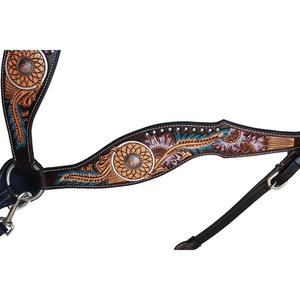 Juego de establo de caballo personalizado de cuero genuino de alta calidad pintado a mano estilo occidental cómodo cuello de pecho Headstall Para Caballo - Product Image 2