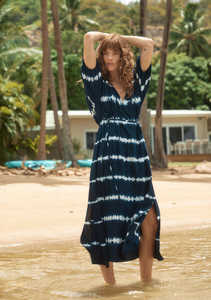 Vestido Maxi con Cuello en V, Tie-Dye, Transpirable y Ecológico para Mujer, Estilo Boho Kaftan, con Aberturas Laterales, Borlas, Lavable, de Media Manga, para Verano y Playa - Product Image 2