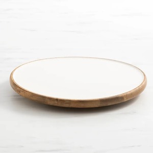 Round enamel wooden Lazy Susan with elegant leaf pattern degree rotating <b>stand</b> ideal for serving cakes <b>pizza</b> or desserts - Product Image 6