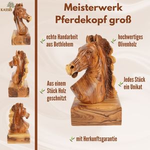 Tête de cheval sculptée à la main en bois d'olivier (grande taille) – Sculpture en bois exclusive de Bethléem (24 cm) - Product Image 5