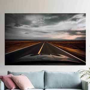 Tableau imprimé sur toile : Paysage de route en asphalte, vue sur route ouverte, décoration murale, toile encollée - Product Image 1