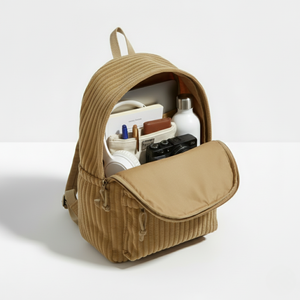 กระเป๋าเป้สะพายหลังนักเรียนลายทางผ้าลูกฟูกขนาดเล็ก - Product Image 4