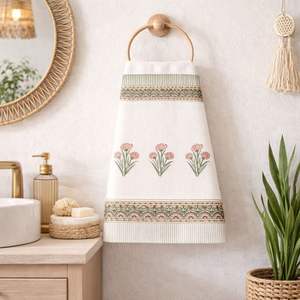 Premium Sustainable Hand Block Printed Soft Quick Dry Cotton <b>Waffle</b> <b>Towel</b> Indian Artisan Floral Prints Home Hotel Office Use - Product Image 2