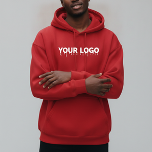 Sweat-shirt à capuche rouge pour homme, logo personnalisé, imprimé effet gouttelettes, coupe décontractée, tissu French Terry, vêtement d'automne - Product Image 1