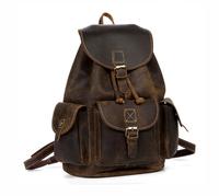 Individuelles Logo Rindsleder Nappa Echtleder Hochwertiger Eleganter Herren Wasserdichter Reise-Laptop-Rucksack Abdeckverschluss Nickel Antik