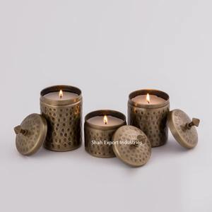 Pot de bougie chauffe-plat fini or martelé en laiton avec couvercle pour événement de mariage maison éclairage de table décor pot de bougie - Product Image 5