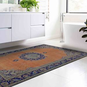 Tapis imprimé antidérapant de style Oushak turc vintage, tapis fin non tissé - Product Image 3