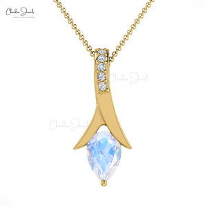 Collar Minimalista con Colgante de Lágrima para Mujer, Piedra Lunar Arcoíris Natural de Corte Pera de 6x4 mm, con Joyería de Oro Sólido de 14k Hecha a Mano - Product Image 2