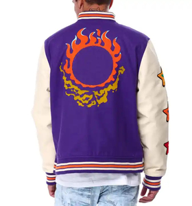 2025 OEM personnalisé chenille plat broderie Patch manches en cuir violet Letterman Bomber Varsity Jacket - Product Image 3