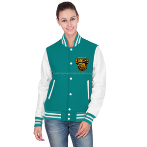 Chaqueta universitaria personalizada de algodón y forro polar para mujer, ropa de calle cálida con logotipo bordado. - Product Image 1