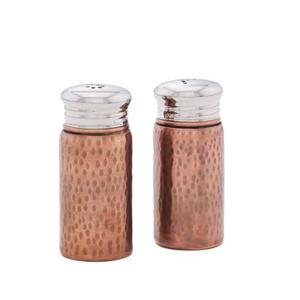 Ensemble de support de salière et poivrière martelé antique en cuivre, ensemble de sel et poivre mignon avec caddie pour restaurants, décor de ferme - Product Image 1