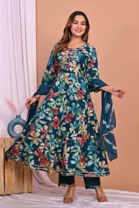 Kurti de Verano para Mujer, Marca SHUBH EXIM, Estampado, Estilo Formal, Largo hasta el Suelo, Corte Holgado, Material de Rayón, Secado Rápido, Suave y Cómodo - Product Image 4