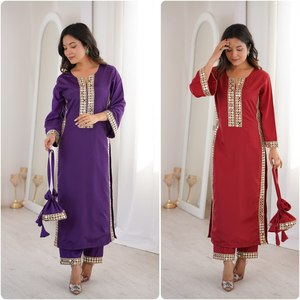 Conçu pour vous faire sentir comme une reine, ensemble Kurti/Kurta personnalisé en tissu de soie pure avec broderies miroir, idéal pour les fêtes et les événements. - Product Image 6
