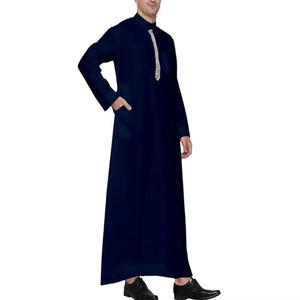 Premium Emirati Thobe Blue Luxury Kandura Ropa árabe tradicional Elegante para hombre Jubba Algodón Hasta el suelo Manga larga Hecho a mano - Product Image 4