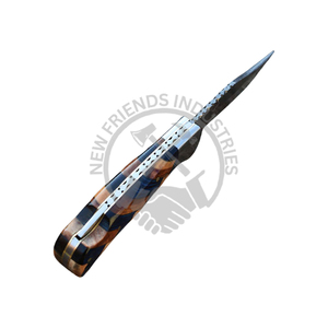Handmade Damascus Steel Back <b>Lock</b> Pocket Knife Blue Olive Wood Handle DIY Sharp Edge Leather Sheath Personalized Folding Knife - Product Image 2