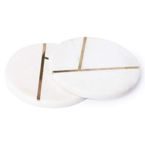 Posavasos Redondos de Mármol Blanco Abstracto, Posavasos de Piedra Natural Hechos a Mano para Mesa - Product Image 4