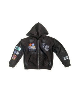 Ensemble de survêtement streetwear pour homme, sweat à capuche court à double fermeture éclair, en molleton lourd personnalisé, délavé à l'acide, décoloré par le soleil, avec strass, taille plus - Product Image 2